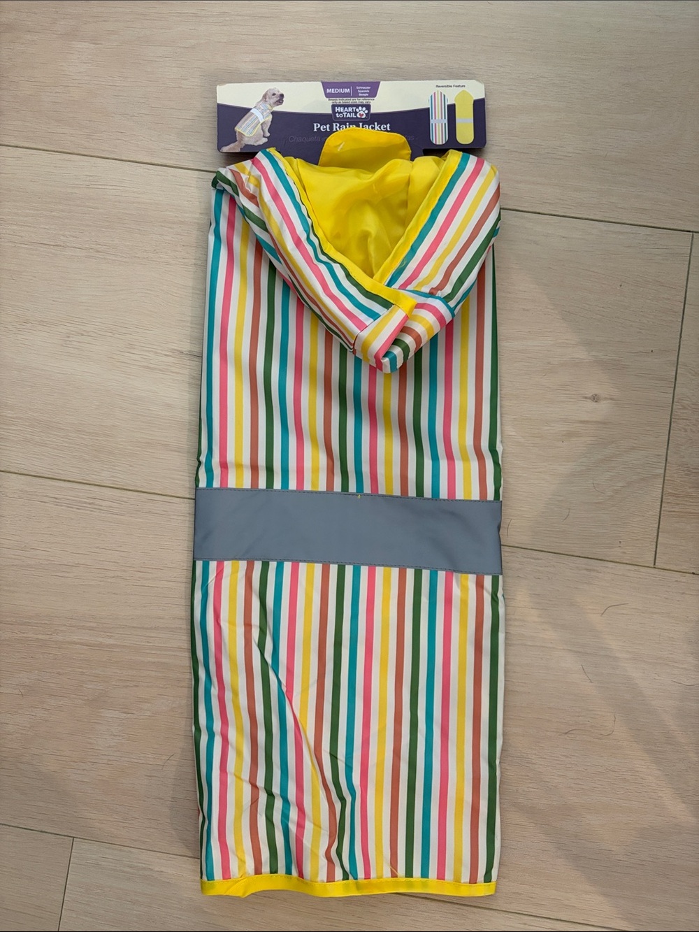 Striped Yellow-Lined Pet Rain Jacket